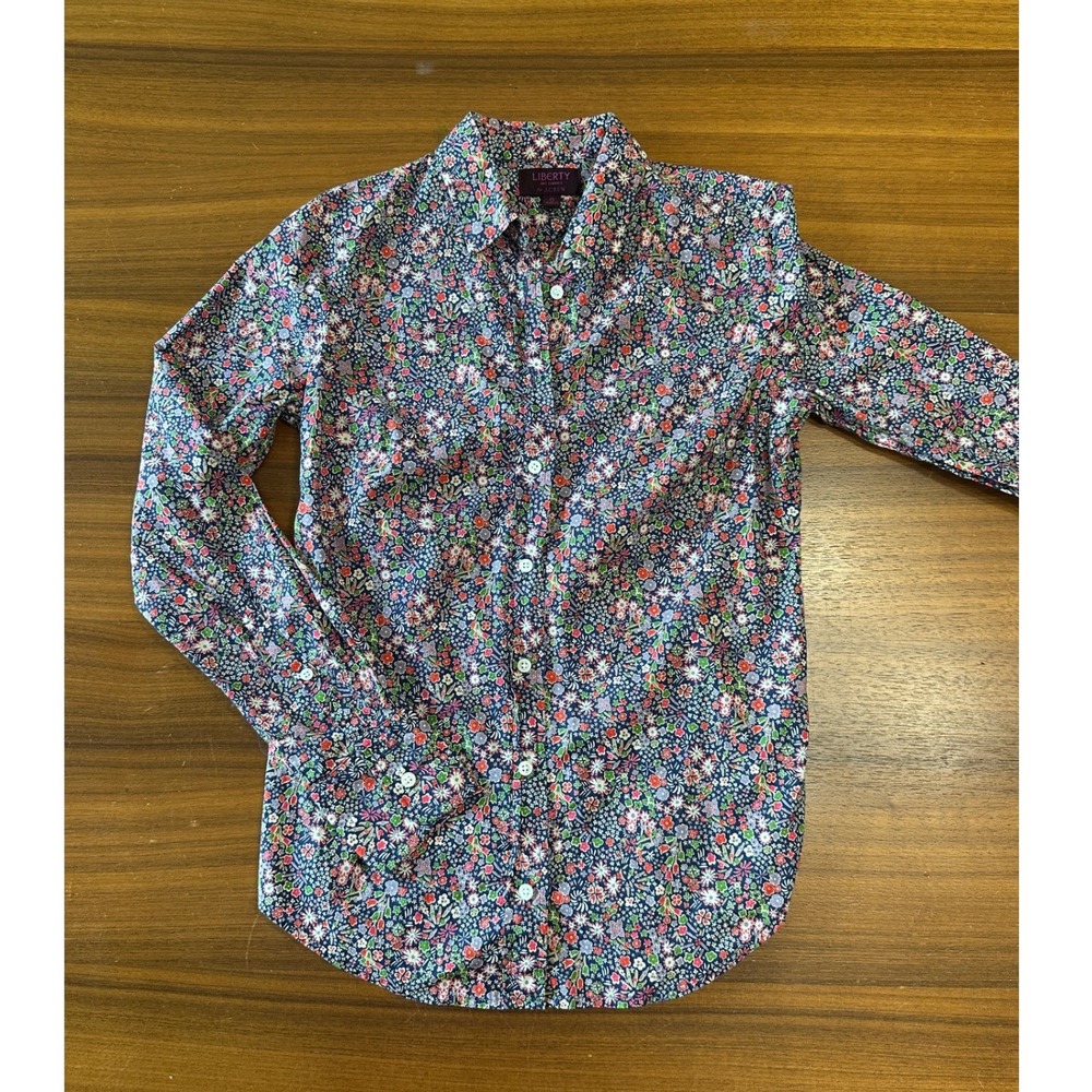 J.Crew Liberty Button Down 100% Cotton Women 0 Navy Multi Floral Career Preppy - Picture 3 of 9